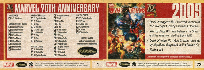 Marvel 70 Years of Marvel Comics Base Card Set 72 Cards   - TvMovieCards.com