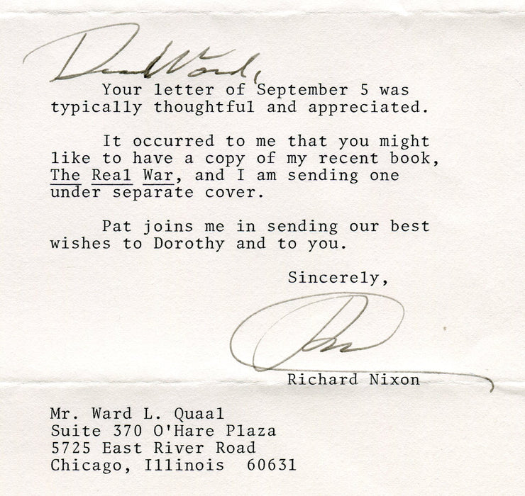 Original Signature Letter President Richard Nixon September 18, 1980   - TvMovieCards.com