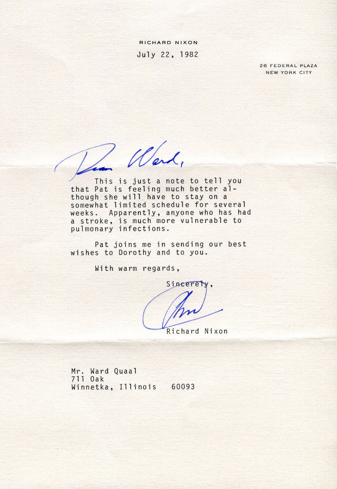 Original Signature Letter President Richard Nixon July 22, 1982   - TvMovieCards.com