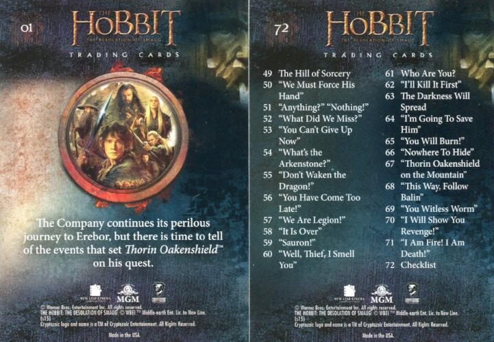 Hobbit Desolation of Smaug Base Card Set 72 Cards   - TvMovieCards.com