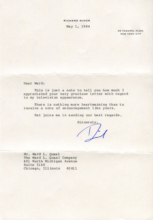 Original Signature Letter President Richard Nixon May 1, 1984   - TvMovieCards.com