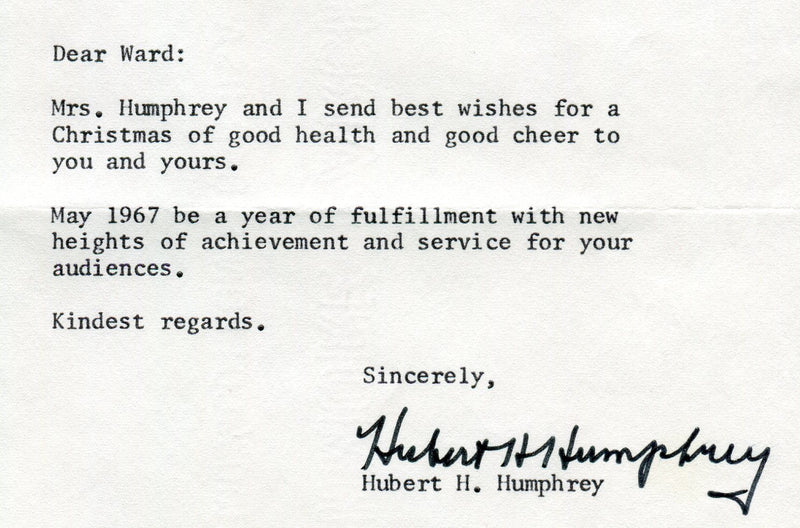 Original Signature Letter Vice President Hubert Humphrey December 16   - TvMovieCards.com