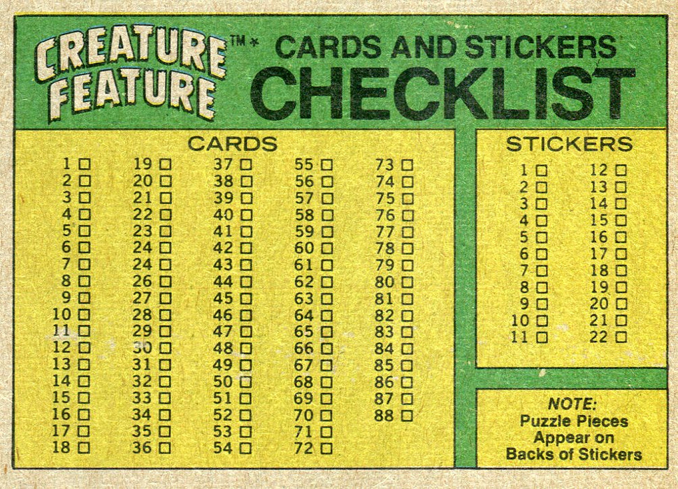 Creature Feature You'll Die Laughing Vintage Card Set 88 Cards Topps 1980   - TvMovieCards.com