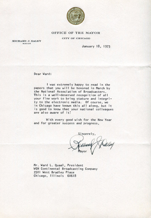 Original Signature Letter Chicago Mayor Richard J. Daley January 18,   - TvMovieCards.com