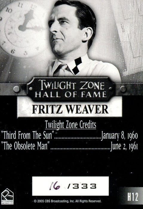Twilight Zone 4 Science and Superstition Hall of Fame Chase Card H12 #16/333   - TvMovieCards.com