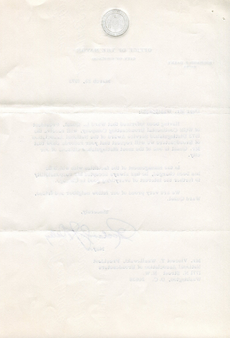 Original Signature Letter Chicago Mayor Richard J. Daley March 23, 1   - TvMovieCards.com