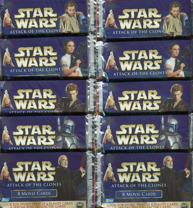 Star Wars Attack of the Clones Card Pack Lot 10 Sealed Packs Topps 2002   - TvMovieCards.com
