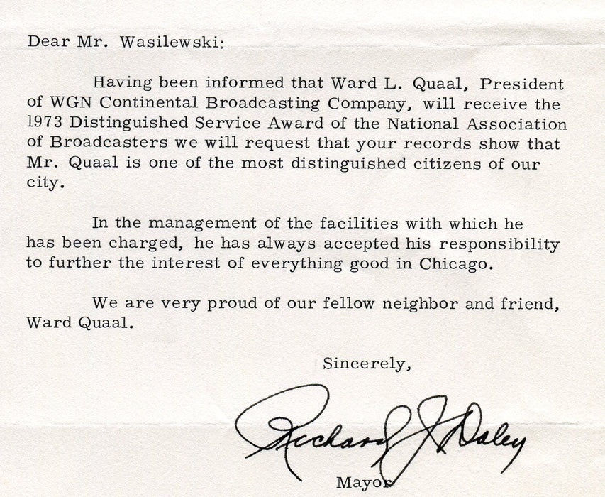 Original Signature Letter Chicago Mayor Richard J. Daley March 23, 1   - TvMovieCards.com