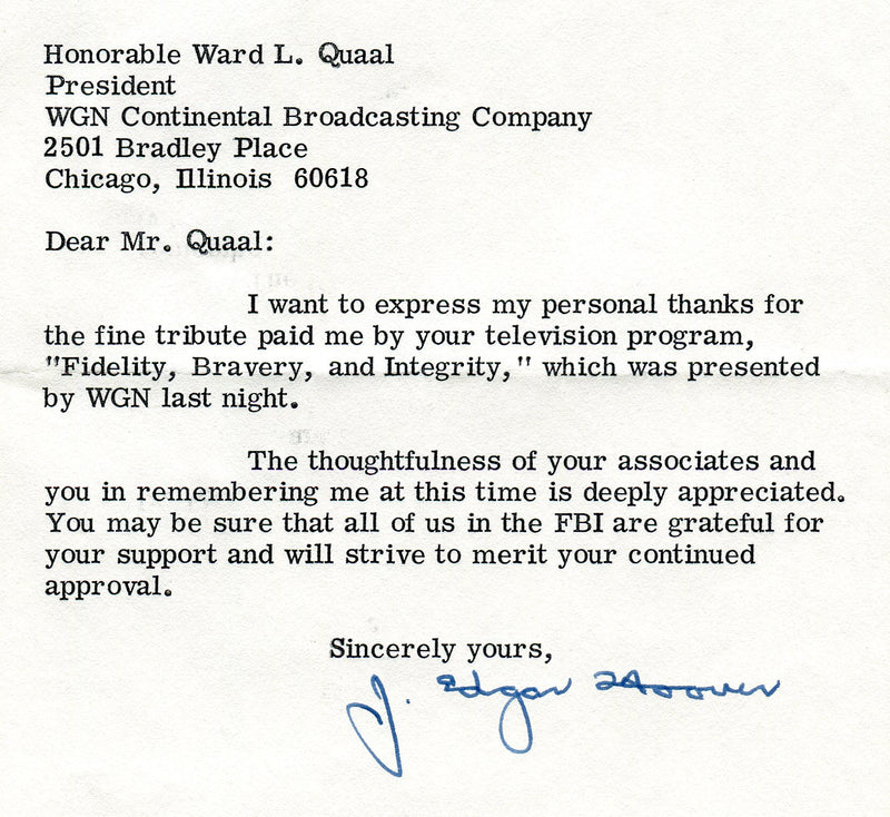 Original Signature Letter J. Edgar Hoover FBI Director August 21, 19   - TvMovieCards.com
