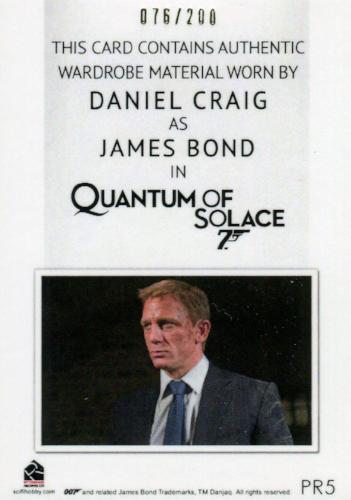 James Bond Classics 2016 Daniel Craig Relic Costume Card PR5 #076/200   - TvMovieCards.com