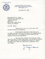 Original Signature Letter J. Edgar Hoover FBI Director December 23,   - TvMovieCards.com