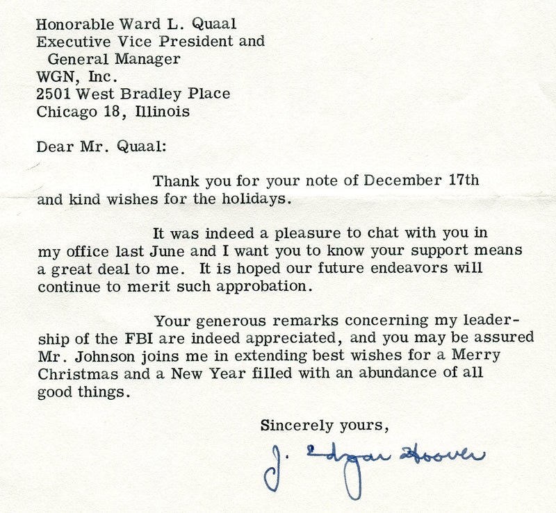 Original Signature Letter J. Edgar Hoover FBI Director December 23,   - TvMovieCards.com