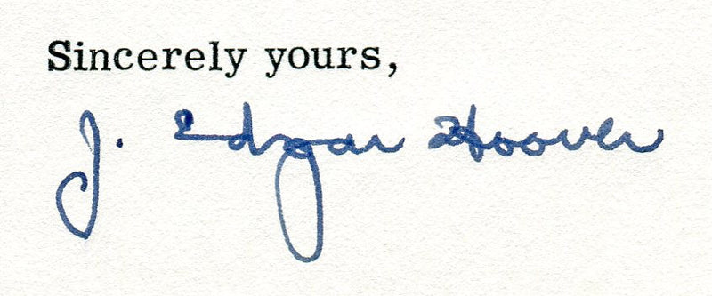 Original Signature Letter J. Edgar Hoover FBI Director December 23,   - TvMovieCards.com