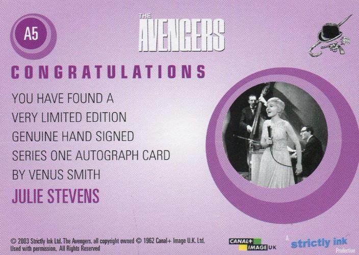 Avengers TV Definitive 1 Julie Stevens as Venus Smith Autograph Card A5   - TvMovieCards.com