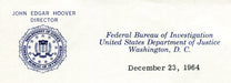 Original Signature Letter J. Edgar Hoover FBI Director December 23,   - TvMovieCards.com