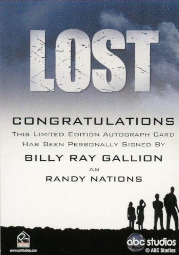 Lost Seasons 1-5 Billy Ray Gallion as Randy Nations Autograph Card   - TvMovieCards.com
