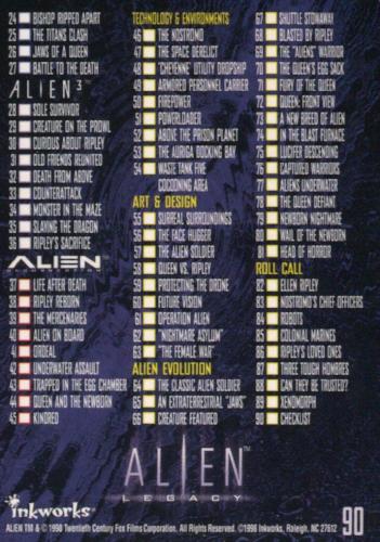 Alien Legacy Movie Base Card Set 90 Cards Inkworks 1998 - TvMovieCards.com