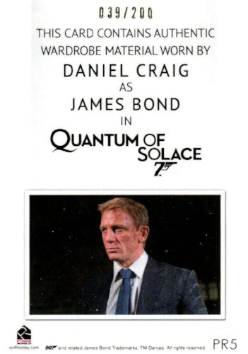 James Bond Classics 2016 Daniel Craig Relic Costume Card PR5 #039/200   - TvMovieCards.com