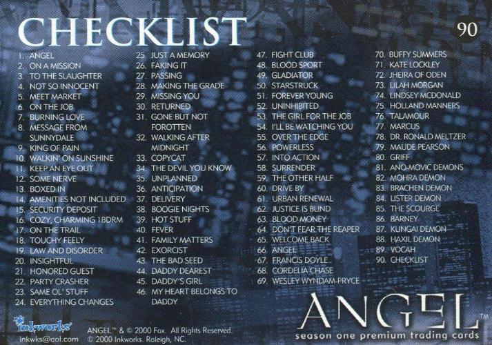 Angel Season 1 Base Card Set 90 Cards   - TvMovieCards.com