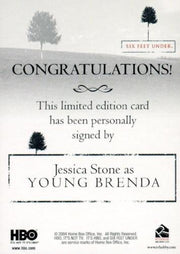 Six Feet Under Seasons 1 & 2 Jessica Stone as Young Brenda Autograph Card   - TvMovieCards.com