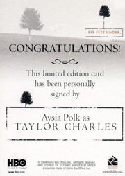 Six Feet Under Seasons 1 & 2 Aysia Polk as Taylor Charles Autograph Card   - TvMovieCards.com