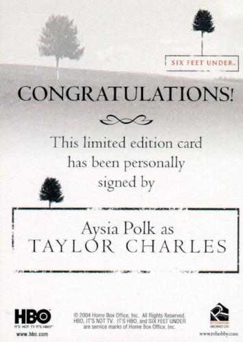 Six Feet Under Seasons 1 & 2 Aysia Polk as Taylor Charles Autograph Card   - TvMovieCards.com