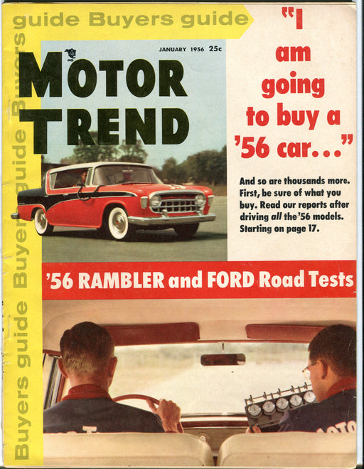 Jan 1956 Motor Trend Car Magazine - '56 Rambler and Ford Road Tests   - TvMovieCards.com