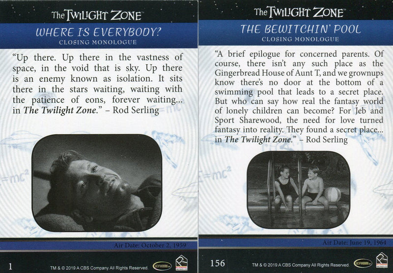 Twilight Zone Rod Serling Edition Base Card Set 156 Cards Rittenhouse 2019   - TvMovieCards.com