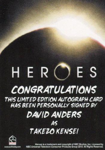 Heroes Archives David Anders as Takezo Kensei Autograph Card   - TvMovieCards.com