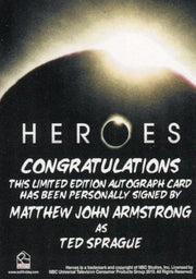 Heroes Archives Matthew John Armstrong as Ted Sprague Autograph Card   - TvMovieCards.com