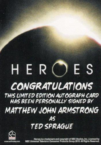 Heroes Archives Matthew John Armstrong as Ted Sprague Autograph Card   - TvMovieCards.com