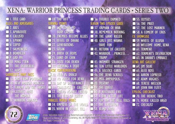 Xena Series II Two Topps Base Card Set   - TvMovieCards.com