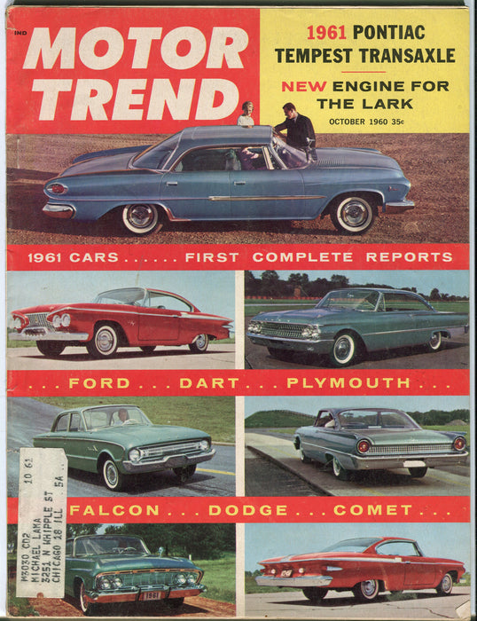 October 1960 Motor Trend Car Magazine - 1961 Pontiac Tempest Transaxle   - TvMovieCards.com