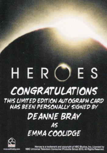Heroes Archives Deanne Bray as Emma Coolidge Autograph Card   - TvMovieCards.com