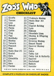 Zoo's Who Vintage Sticker Card Set 40 Sticker Cards plus Checklist Topps 1975   - TvMovieCards.com