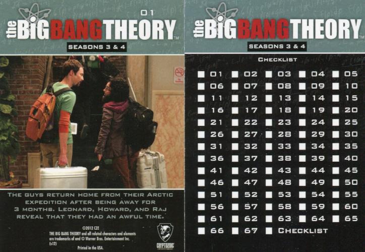 Big Bang Theory Seasons 3 & 4 Base Card Set 68 Cards   - TvMovieCards.com