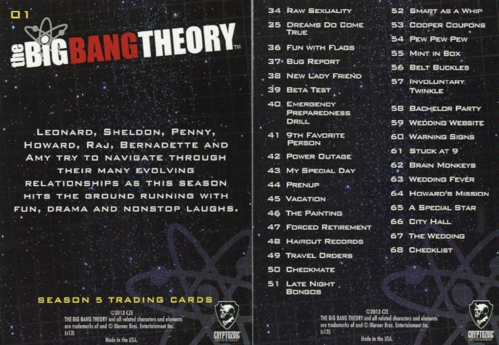 Big Bang Theory Season 5 Base Card Set 68 Cards   - TvMovieCards.com