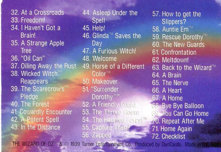 Wizard of Oz by Duocards Trading Base Card Set 72 Cards 1996   - TvMovieCards.com