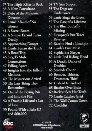 Castle Seasons 3 & 4 Base Card Set 72 Cards Cryptozoic 2014   - TvMovieCards.com
