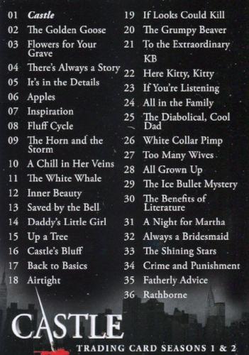 Castle Seasons 1 & 2 Base Card Set 72 Cards Cryptozoic 2012   - TvMovieCards.com