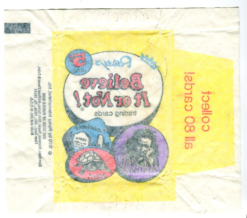 Ripley's Belive It Or Not 1970 Vintage 5 Cent Bubble Gum Trading Card Wrapper   - TvMovieCards.com