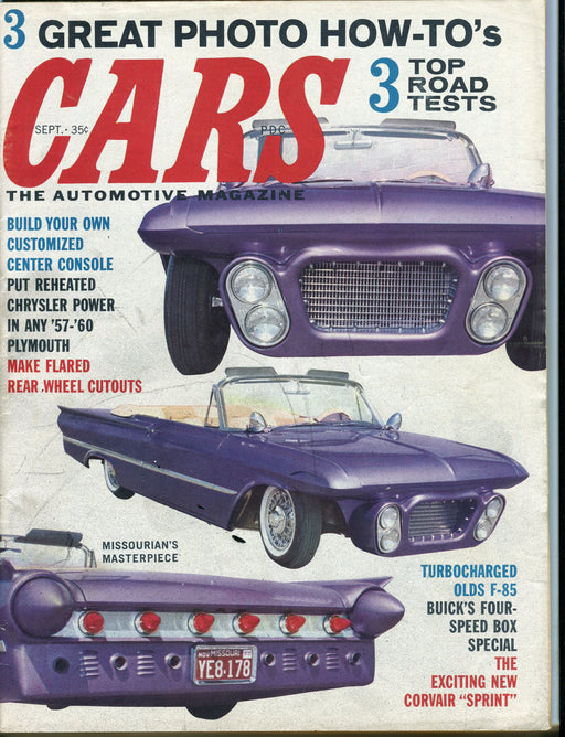 September 1962 Cars Magazine - Turbo Charged Olds F-85 - Corvair Sprint   - TvMovieCards.com