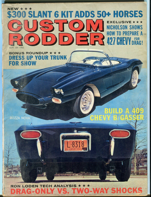 Sept 1963 Custom Rodder Magazine - 427 Chevy For Drag! Bozza Nova Corvette   - TvMovieCards.com
