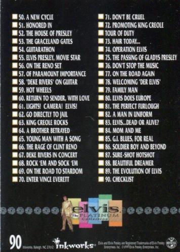 Elvis The Platinum Collection Base Card Set 90 Cards Inkworks 1999   - TvMovieCards.com