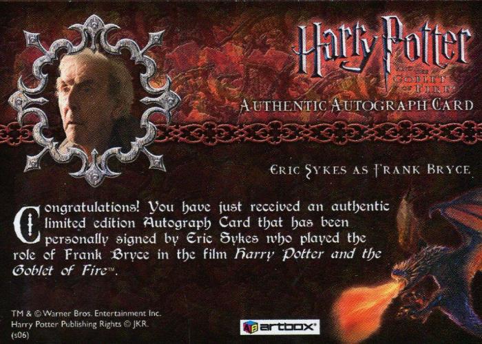 Harry Potter Memorable Moments Eric Sykes as Frank Bryce Autograph Card   - TvMovieCards.com