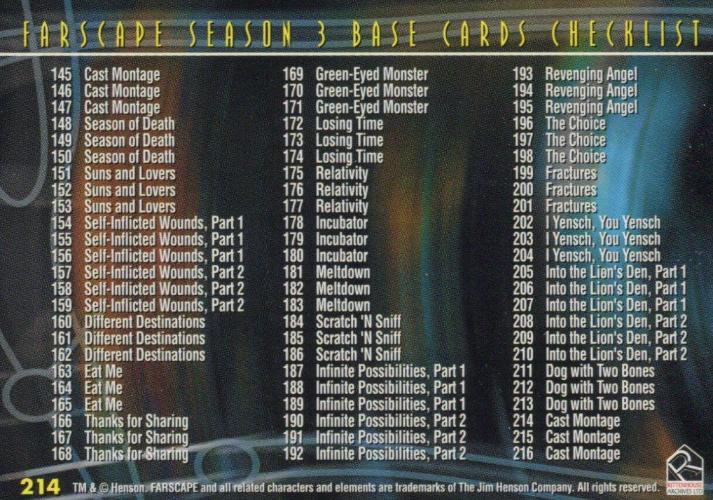 Farscape Season 3 Trading Base Card Set 72 Cards   - TvMovieCards.com