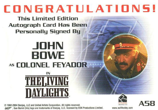 James Bond Complete John Bowe as Colonel Feyador Autograph Card A58   - TvMovieCards.com