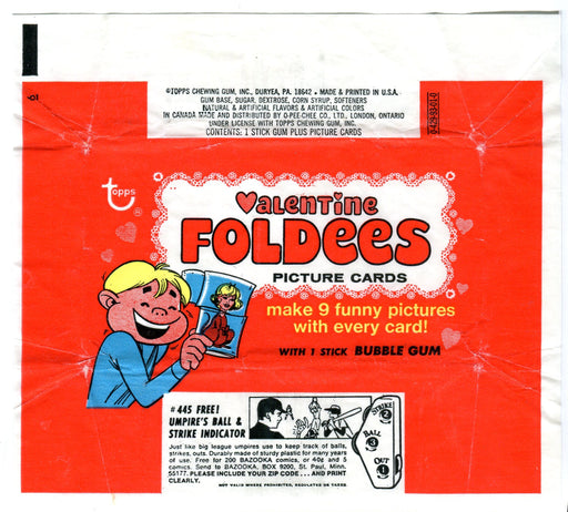 Valentine Foldees 1970 Topps Vintage Bubble Gum Trading Card Wrapper   - TvMovieCards.com