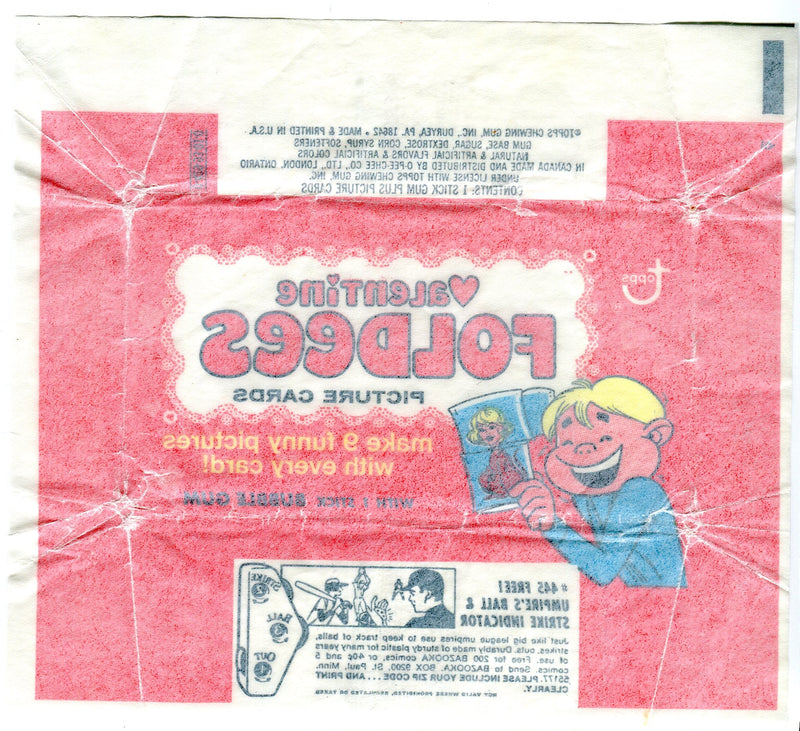 Valentine Foldees 1970 Topps Vintage Bubble Gum Trading Card Wrapper   - TvMovieCards.com