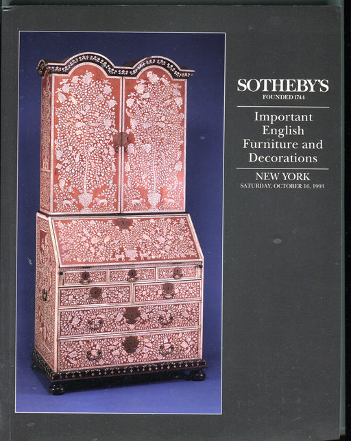 Sothebys Auction Catalog Oct 16 1993 Important English Furniture & Decorations   - TvMovieCards.com
